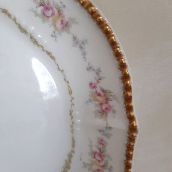 6 Antique Limoges France Elite Works 8" pink floral china plates beaded cottage - Picture 2 of 4